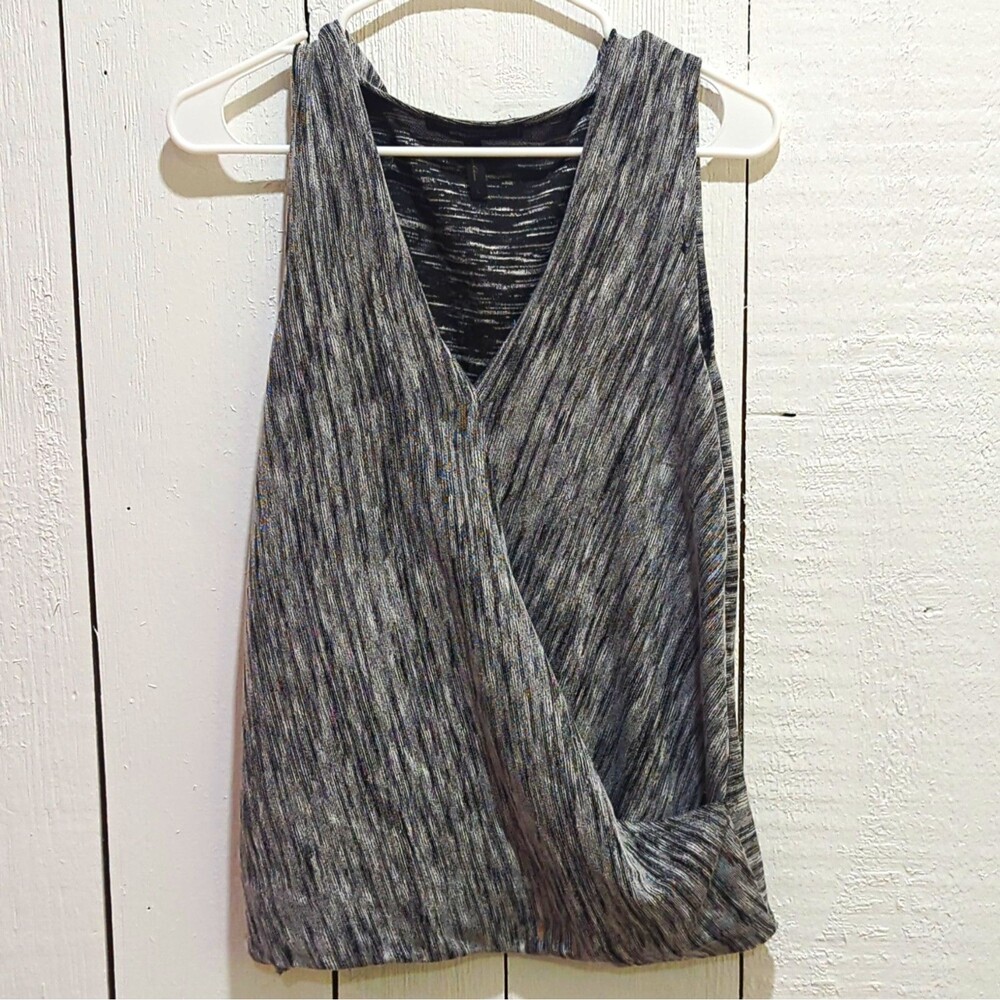 BCBGMAXAZRIA Womens Gray/Black Heathered Knit V-Neck Sleeveless Tank Top Size L